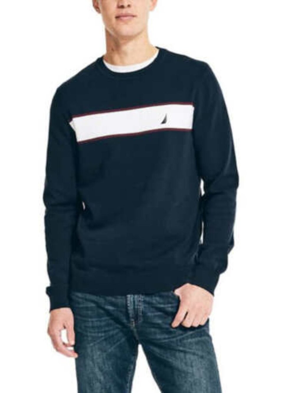 Nautica Men’s Striped Crew Sweater COLOR BLUE SIZE XL
